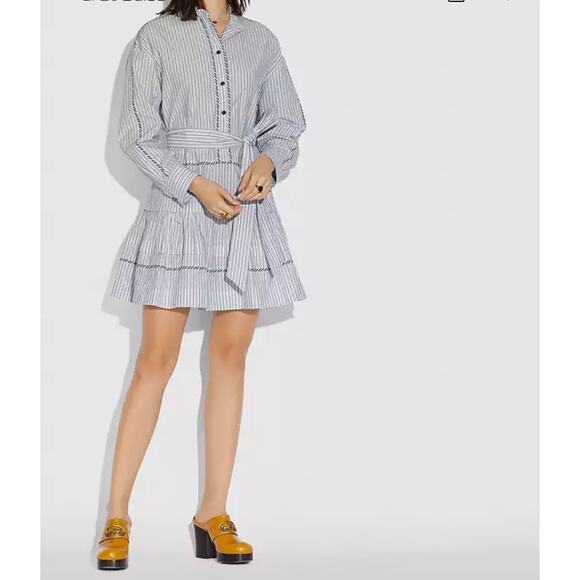 Coach Stripe Shirt Blue White Boho Dress 2 NWT - Picture 1 of 12